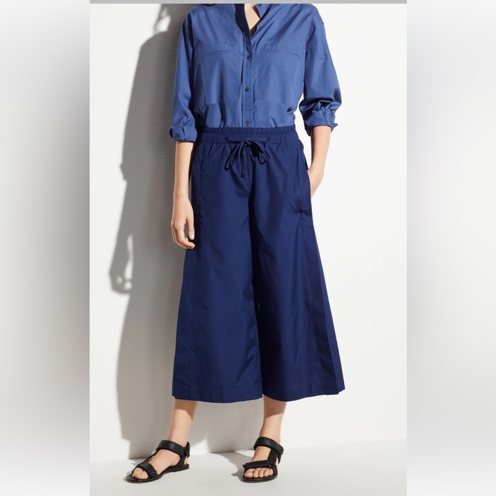 Vince Blue Wide-Leg Cropped Drawstring Pants
